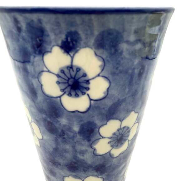 Artisan Handmade Stoneware Blue Floral Pattern Coffee Mug Tall 14 oz - Picture 5 of 9